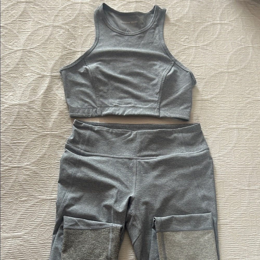Outdoor Voices Heather Gray Racerback Sports Bra and Two Tone Leggings